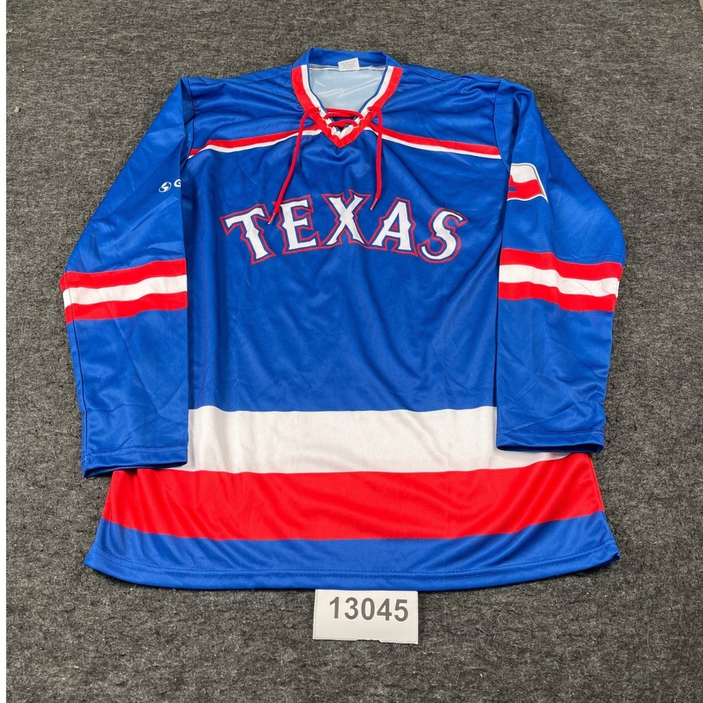 Texas Rangers Hockey Jersey Mens Medium Blue Excellent Lace Up Long Sleeve MLB